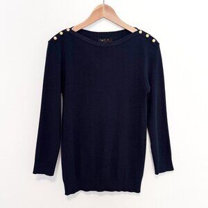 Agnes B. Badiane 3/4 Sleeve Navy Boat Neck Sweater Top Size 3 / Large